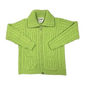 Aran Crafts‎ Irish Merino Wool Zip Cardigan Womens NWT L Green Cable Knit